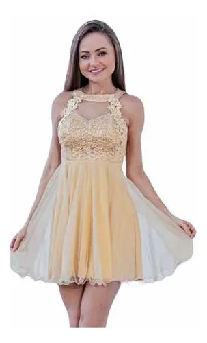 Vestido dourado cheap curto debutante