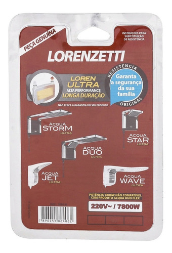 Resistência Acqua Ultra 220v 7800w 3065b Lorenzetti 7589117