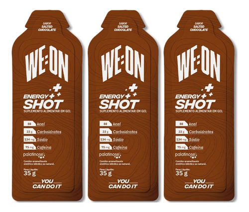 Kit 3 Gel Carboidrato Isotônico We-on Energy Shot Carbo Gel Sabor Chocolate Salgado Com Cafeina