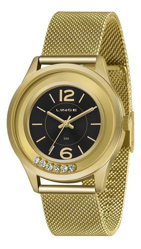 Relógio Feminino Lince Lrg4711l P2kx Pulseira Mesh Dourado
