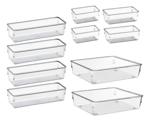 Kit 10 Organizador Multiuso Modular Gaveta Acrilico Rebirth Cor​ Cristal