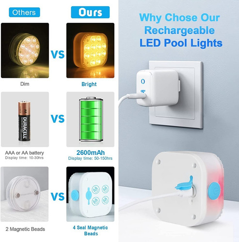 Luces Led Multicolor Sumergibles En Agua Piscina Recargables