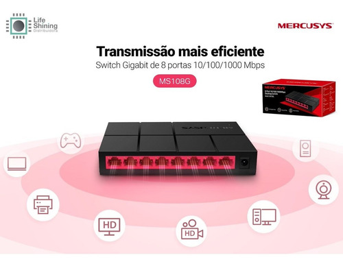 Imagem 4 de 6 de Switch 8 Porta Mercusys 10/100/1000 Gigabit Ms108g Ñ Tp-link