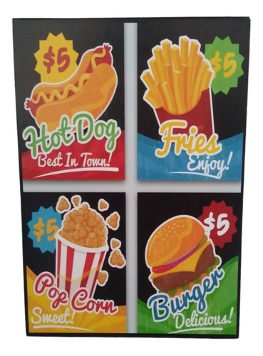 Burger Hot Dog Fries Fast Food Cuadro Cartel Bar C725
