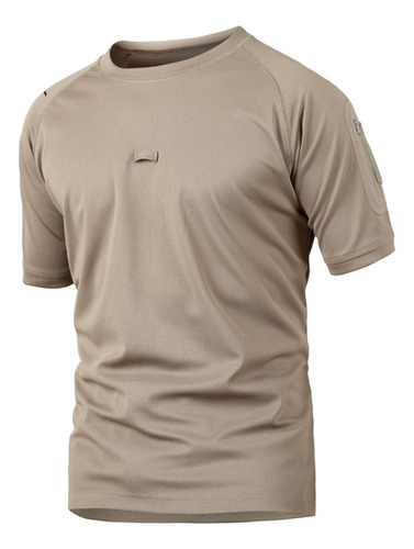 Camiseta Militar Secado Rápido Sólida Con Cuello Redondo C