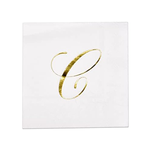 100 Gold Monogram Cocktail Napkins Letter C Disposable ...