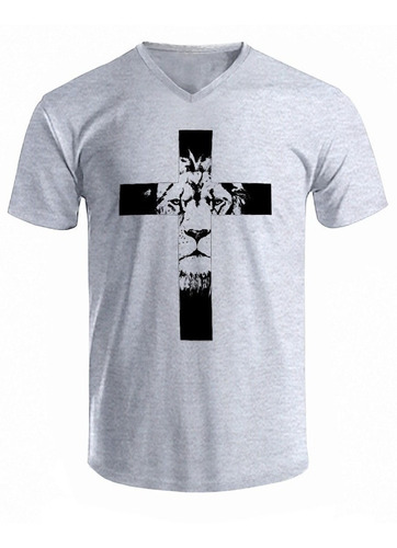 Imagem 1 de 10 de Kit C/4 Camisetas Blusas Masculinas Gola V Estampas Gospel
