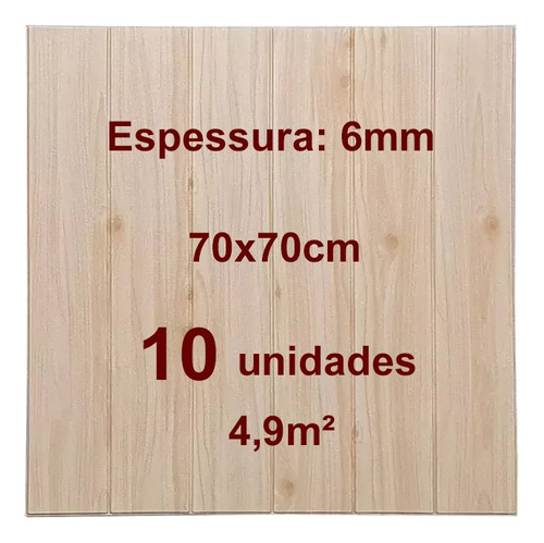 10 Painel Placa 3d Autocolante Espuma Madeira 70x70 Carvalho