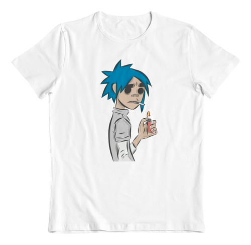 Polera Blanca Algodon Dtf Gorillaz Ilustracion 