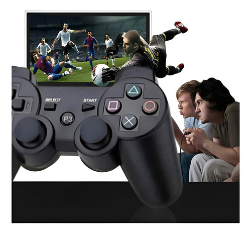 2 Controle Joystick Compativel Ps3 Doubleshock 3 Sem Fio Cor Preto