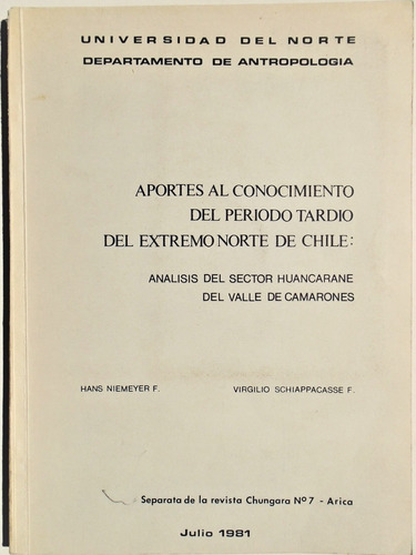 Arqueología Huancarane Camarones Norte Arica Parinacota 1981