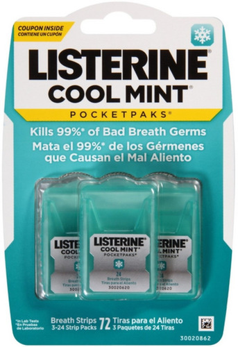 Pack De 3 Listerine Pocketpaks Aliento Tiras De Menta