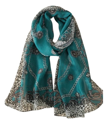 Pañoleta Mascada Pañuelo Turbante Pashmina Shifon Poliéster Verde Cadenas Estampado Unitalla