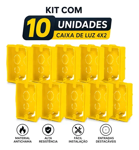 Kit 10 Caixa De Embutir 4x2 Luz Parede Reforçada Amarela Amarelo