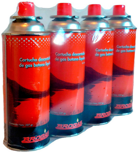 Cartucho Gas Butano Camping Brogas Pack X4 Descartable 227gr