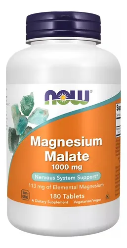 Magnésio Malato 1000mg Now Foods 180 Tabs Magnesium Dimalato Sabo...