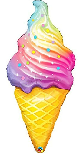 Qualatex 45  Rainbow Swirl Ice Cream Foil Globo, Multicolor