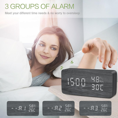 Reloj Despertador Digital De Madera, Reloj De Escritorio Led
