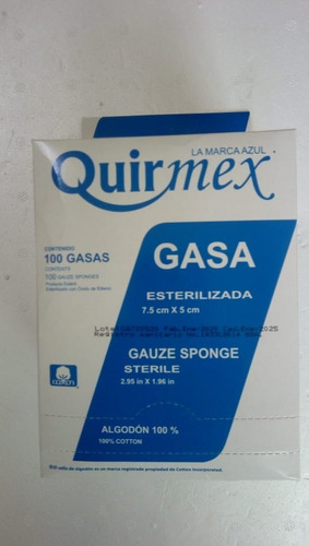 Gasa Esteril 7.5x5 Cm 100% ALG Quirmex C/100 Paq. C/4 Cajas