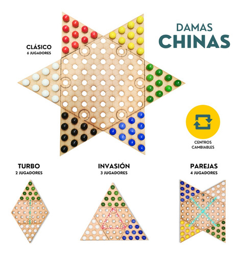 Damas Chinas O Estrella En Movimiento Con Centros Cambiables