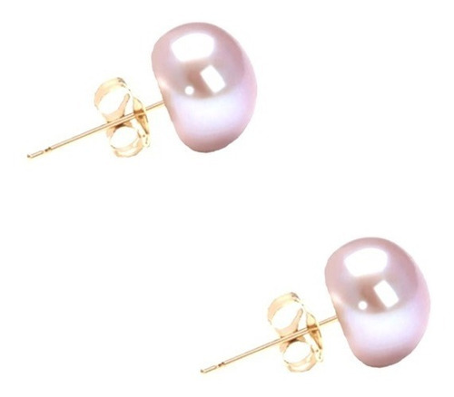 Aretes Perla Cultivada Púrpura Suave Natural Y Oro 14k A088