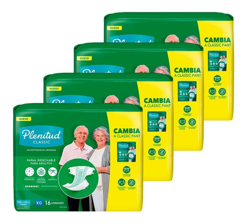Imagen 3 de 3 de Pañal Para Adultos Plenitud Classic X 16 Un Pack X 4