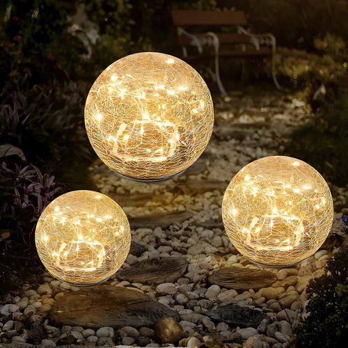 Bola De Cristal Con Luces Solares De Jardín De 3 Piezas For