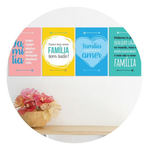 Placa Decorativa Mdf Frases De Família Kit 4un 30x40cm Infantil