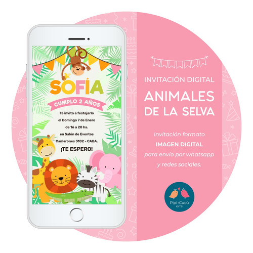 Invitación Digital Imagen - Animales De La Selva (niña) - 1