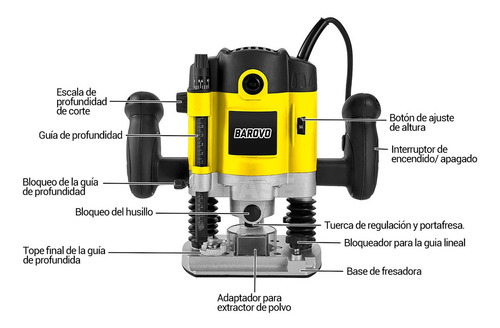 Imagen 5 de 6 de Fresadora Barovo FE120-C 1200W 220V Con Maletin Y Accesorios