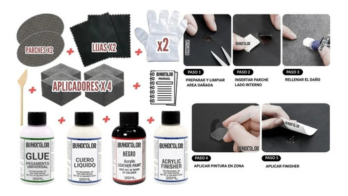 Imagen 2 de 3 de Kit Reparador Completo Tinte Butacas Corte Ecocuero Cuero