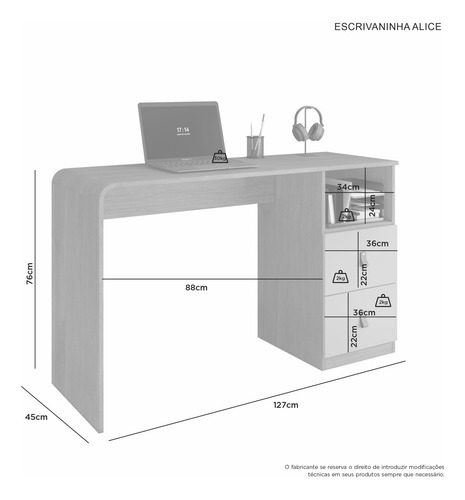 Escrivaninha Mesa De Estudos Alice Cinamomo Off White