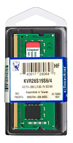 Imagen 3 de 5 de Memoria Ram Notebook Ddr4 4gb 2666mhz Kingston