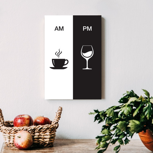 Imagem 3 de 4 de Placa Decorativa Vinho E Café Am/pm Minimalista 30x40cm