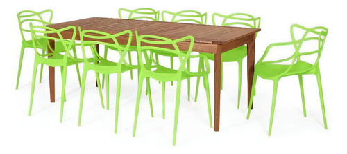Mesa De Jantar Em Madeira Maciça 186cm + 8 Cadeiras Allegra Cor Verde
