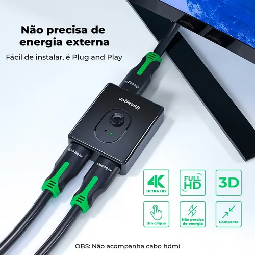 Hub Hdmi Switch 4k 1x2 2x1 Para Tv Computador Ps5 Xbox 360 ...