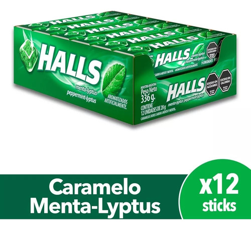 Halls Caramelos Menta Lyptus caja de 12 Unidades con display de 9 unidades por envase