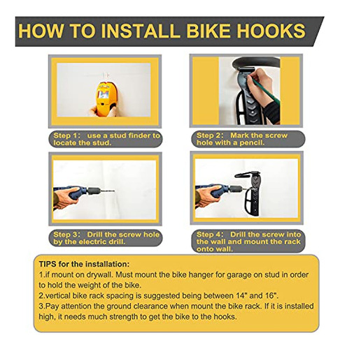 Bike Rack For Garage Wall Mount 4 Pack Vertical Bike Hooks B