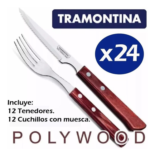 Set 24 Cubiertos Tramontina Polywood Cuchillo C/m + Tenedor