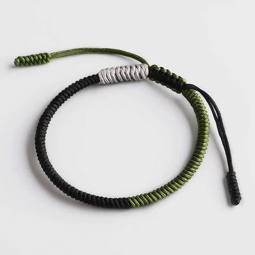 Pulsera Tibetana, Hecha A Mano, Verde-negro, Zen Diámetro 18 Cm Largo 18 Cm