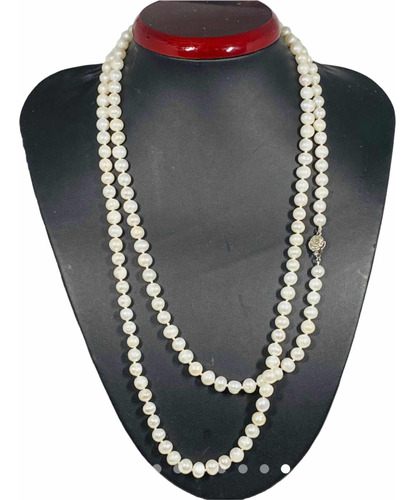Collar 1,20 Metros Perlas Cultivadas Blancas Akoya Genuinas