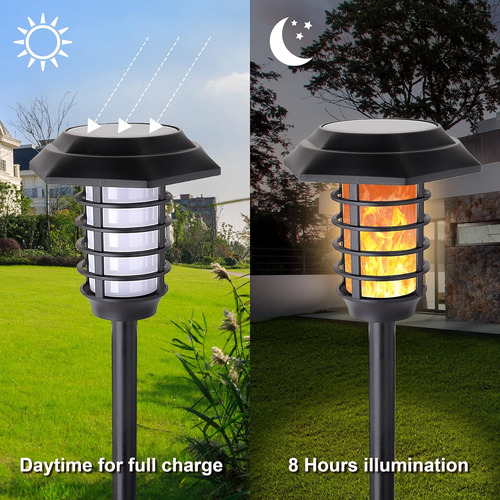 Paquete De 2 Luces Solares De Llama Para Exteriores, Luces D