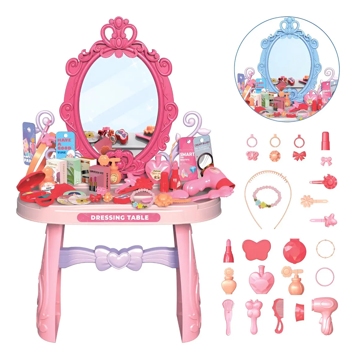 Penteadeira Infantil Com Acessórios Para Menina Princesa Cor Rosa