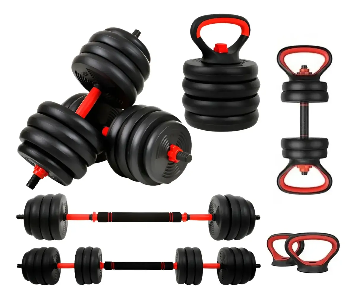 Kit Halter 6 Em 1 Musculação Até 20kg Ajustável Anilha Preto-vermelho