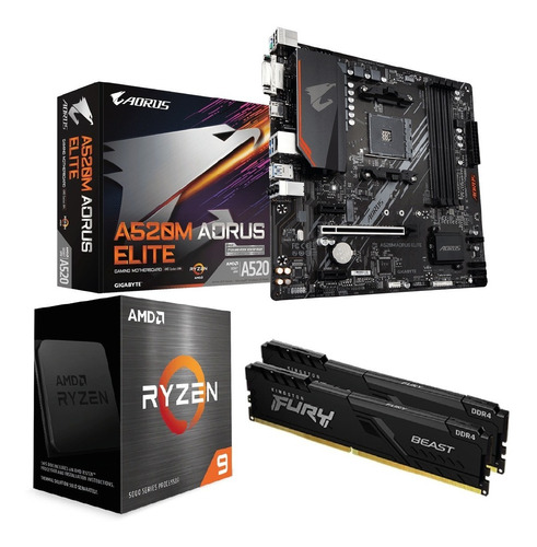 Combo - Gigabyte A520m Aorus Elite + Ryzen 9 5900x + 16gb