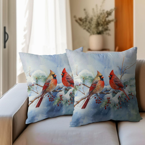 Anyako Winter Snow Nieve Red Cardinal Bird Pillar Cubre Un J