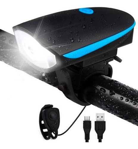Lanterna Bike Farol Led C/ Buzina Bicicleta Recarregável Usb