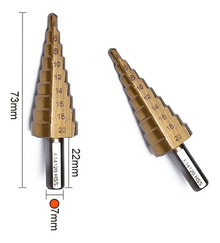 Imagen 3 de 7 de Broca Conica Escalonada De 4 A 20 Mm Hss Paso A Paso Harden