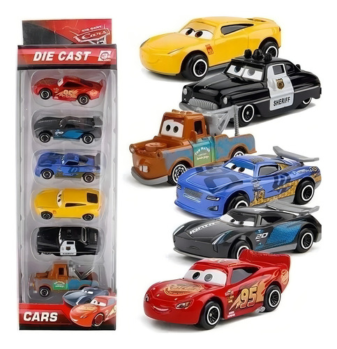 Kit 6 Carrinhos Filme Cars Relâmpago Mc Queen Die Cast Cor Carros