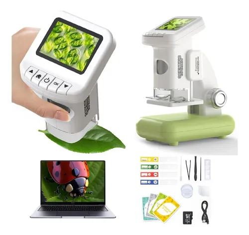 Microscopio Digital Para Niños Con Pantalla De 2.4″ Y 1200x – Portátil, Recargable Y Con Tarjeta De 8 GB